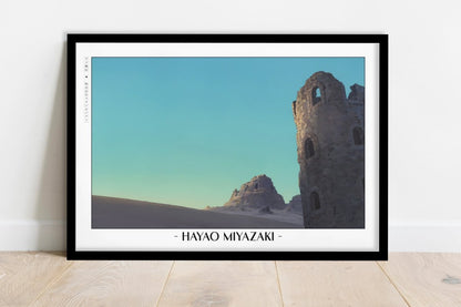 Studio Ghibli - Morning over Ruins - Artist Name - Black Frame
