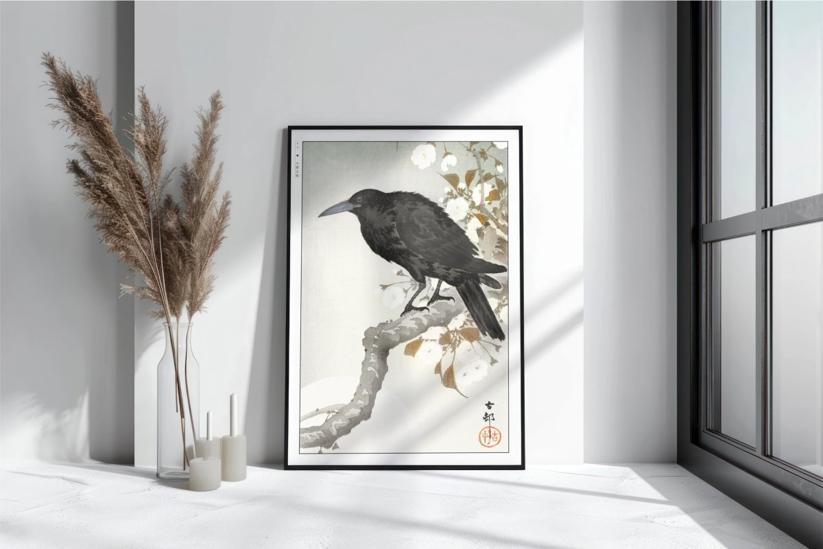 Ohara Koson - Crow & Full Moon - Art Only with Decor