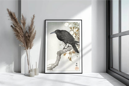 Ohara Koson - Crow & Full Moon - Art Only with Decor