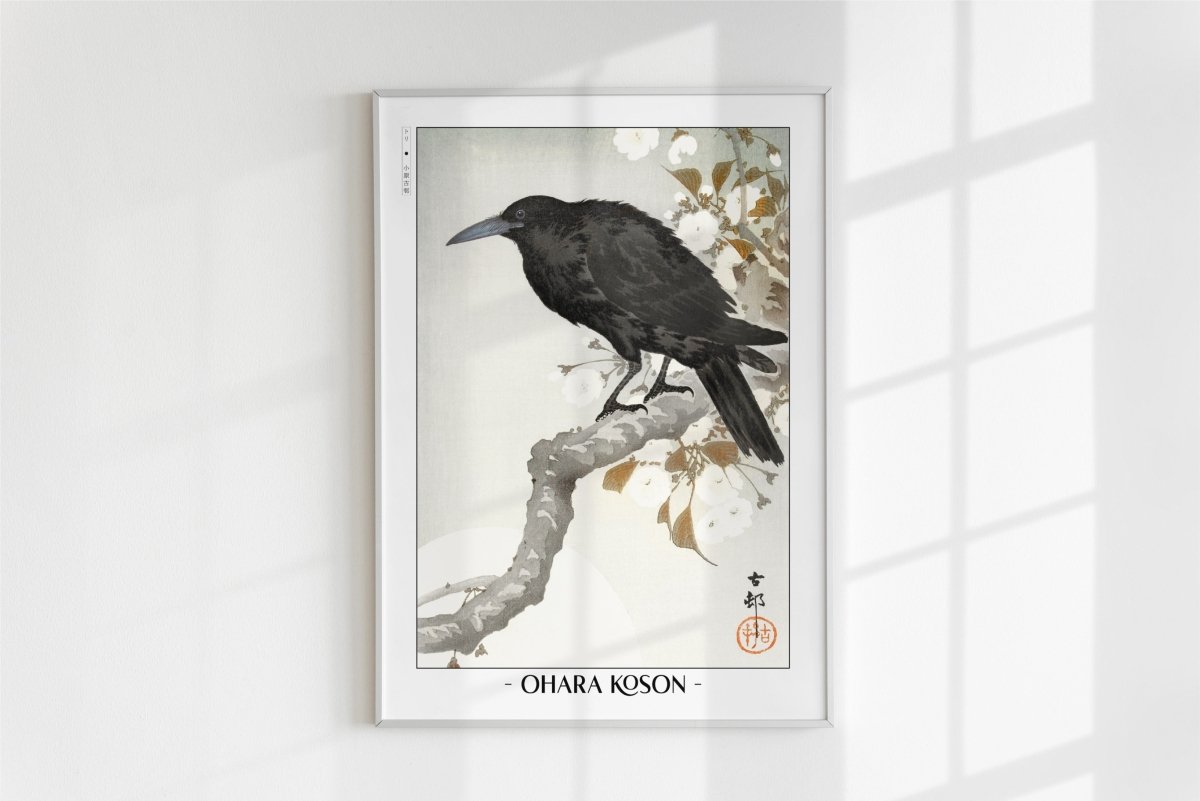 Ohara Koson - Crow & Full Moon - Artist Name - White Frame