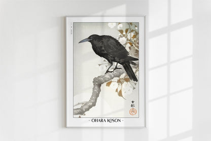Ohara Koson - Crow & Full Moon - Artist Name - White Frame