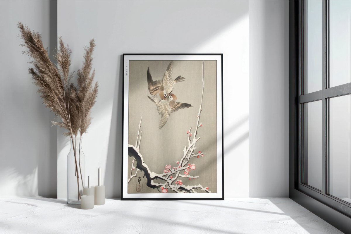 Ohara Koson - Sparrows & Snowy Plum Tree - Art Only with Decor