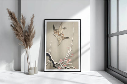 Ohara Koson - Sparrows & Snowy Plum Tree - Art Only with Decor