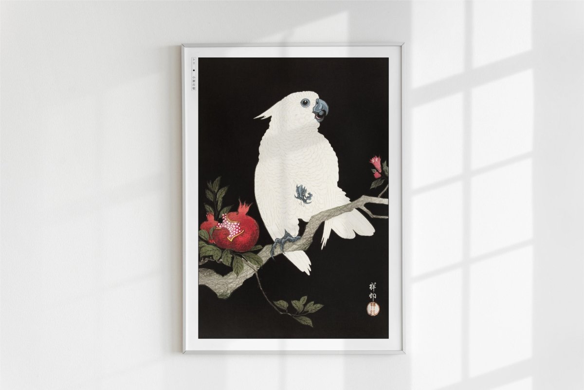 Ohara Koson - Cockatoo & Pomegranate - Art Only - White Frame