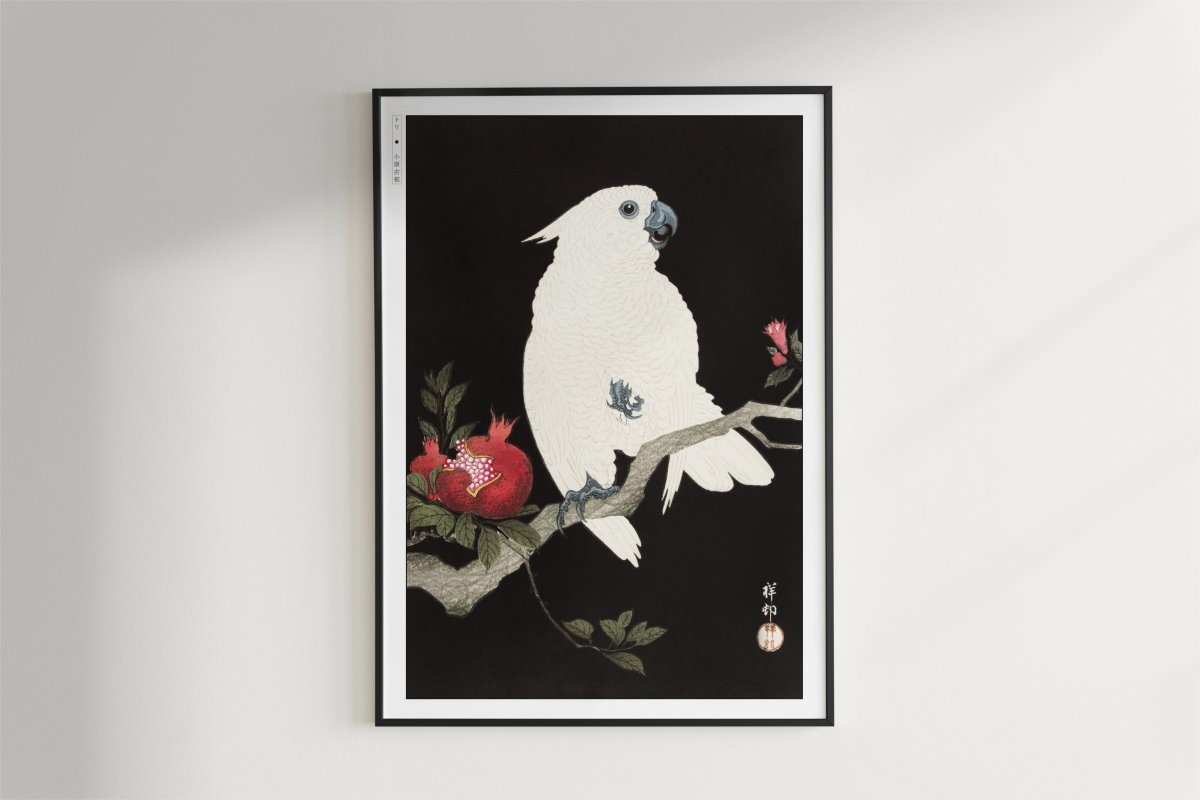 Ohara Koson - Cockatoo & Pomegranate - Art Only - Black Frame