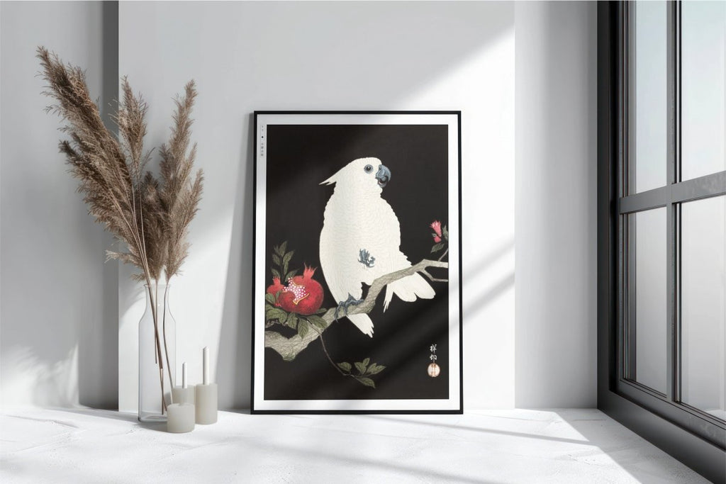 Ohara Koson - Cockatoo & Pomegranate - Art Only with Decor