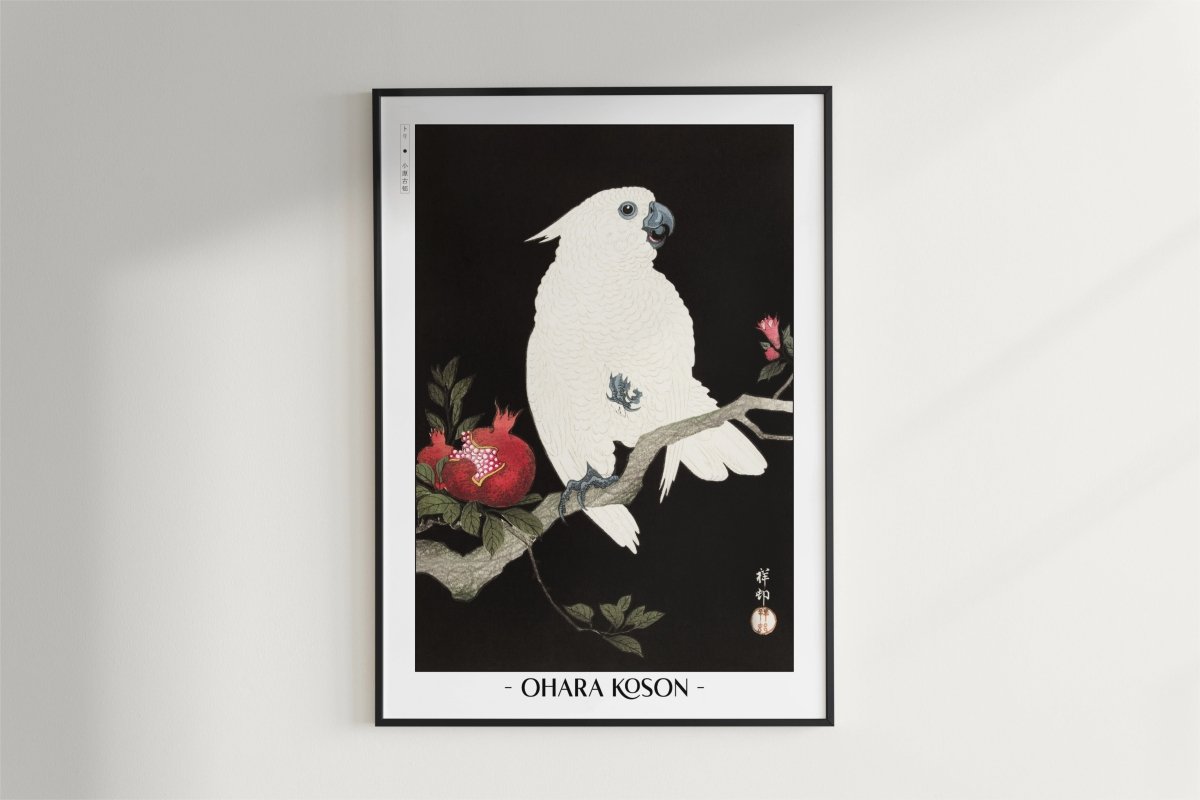 Ohara Koson - Cockatoo & Pomegranate - Artist Name - Black Frame