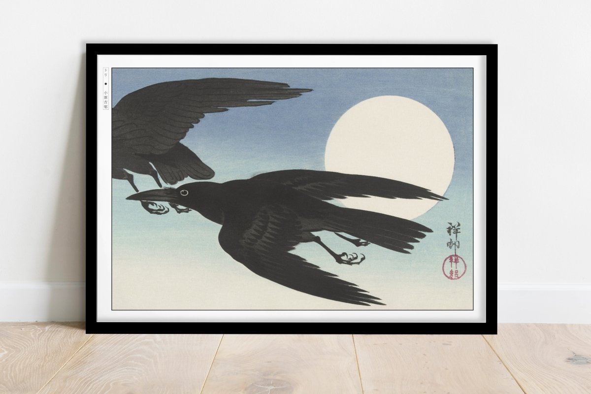 Ohara Koson - Crows at Full Moon - Art Only - Black Frame