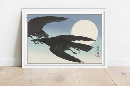Ohara Koson - Crows at Full Moon - Art Only - White Frame