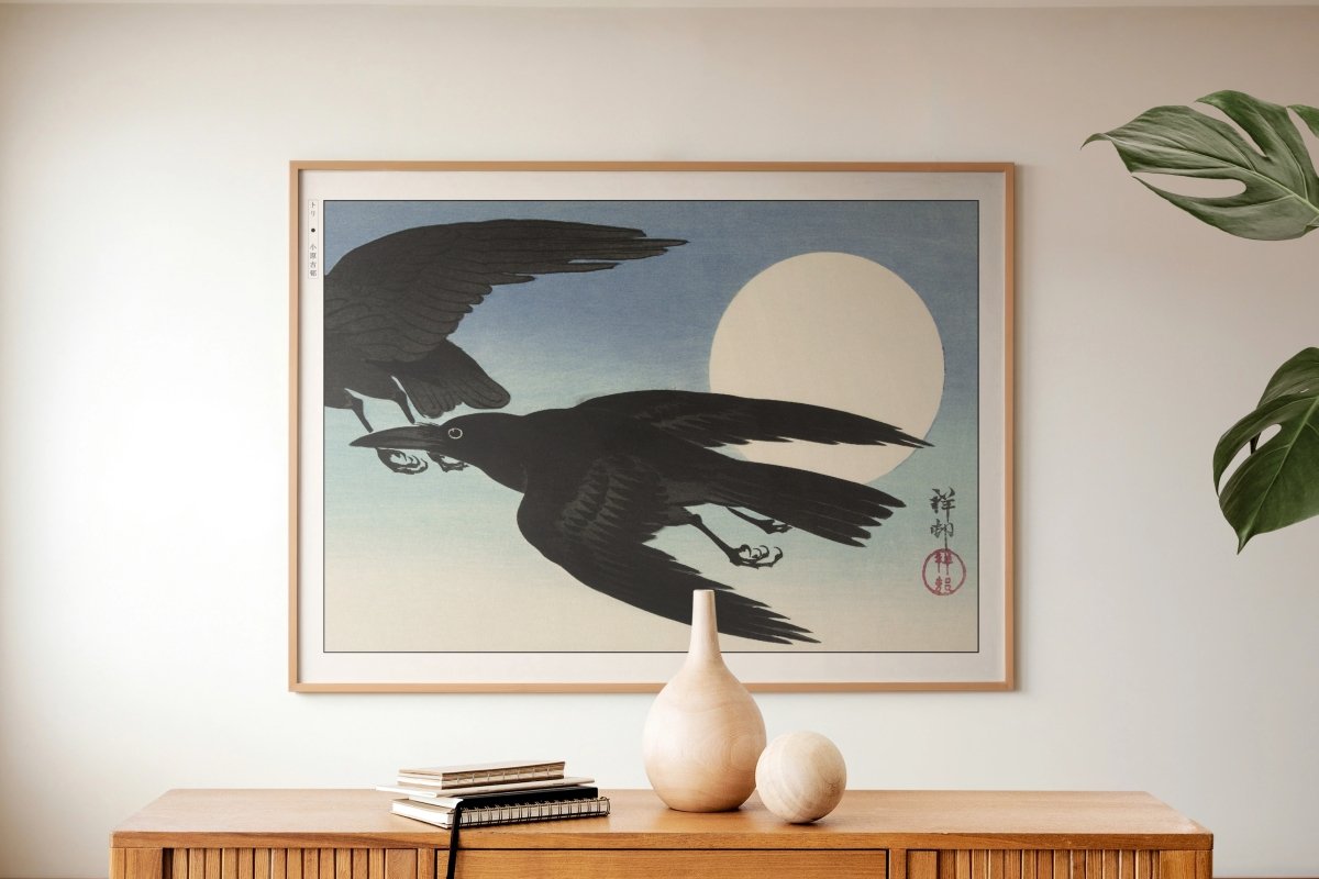 Ohara Koson - Crows at Full Moon - Art Only with Decor