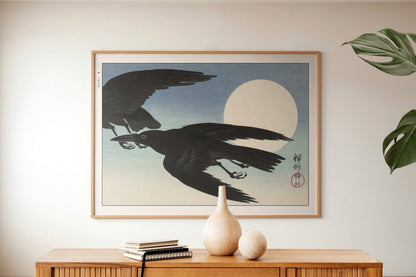 Ohara Koson - Crows at Full Moon - Art Only with Decor