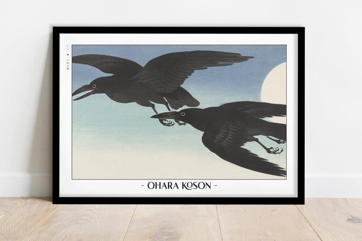 Ohara Koson - Crows at Full Moon - Artist Name - Black Frame