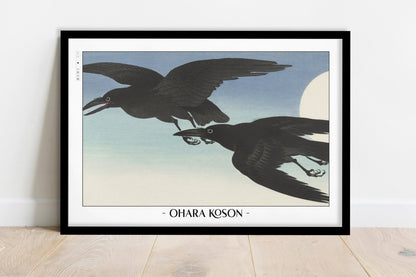 Ohara Koson - Crows at Full Moon - Artist Name - Black Frame