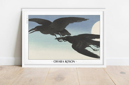 Ohara Koson - Crows at Full Moon - Artist Name - White Frame