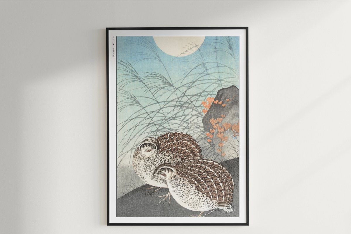 Ohara Koson - Two Quails at Full Moon - Art Only - Unframed