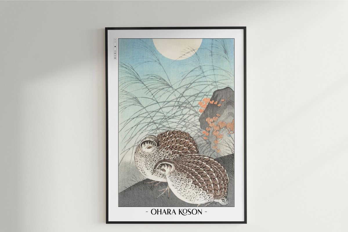 Ohara Koson - Two Quails at Full Moon - Artist Name Unframed