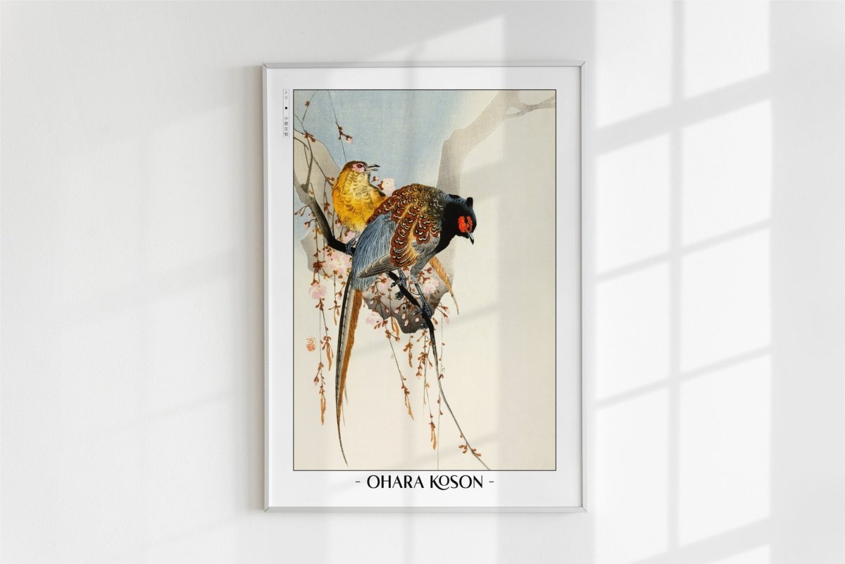 Ohara Koson - Pheasant Couple & Plum Blossom - Artist Name - White Frame
