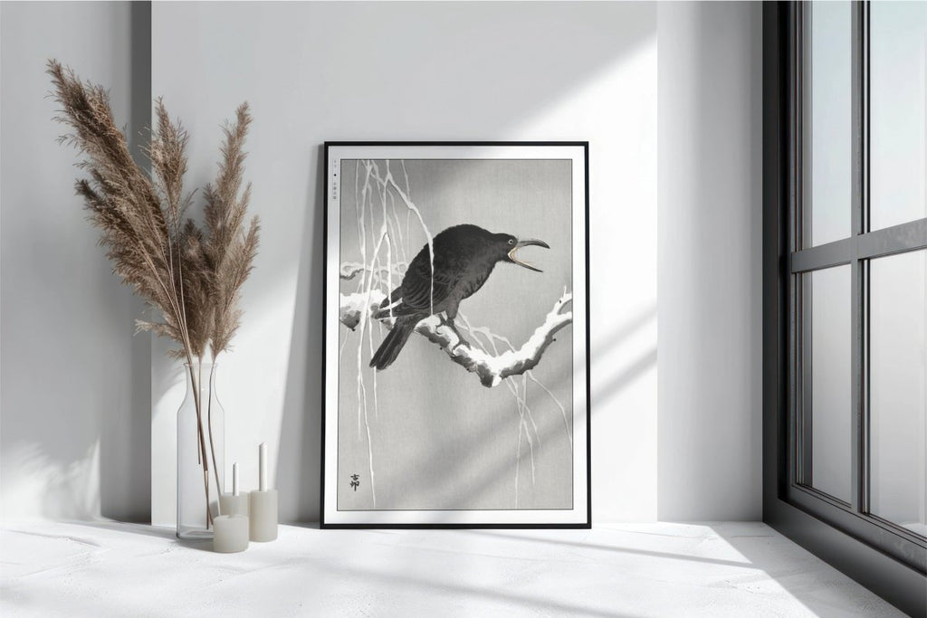 Ohara Koson - Cawing Crow on a Snowy Branch - Art Only with Decor