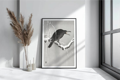 Ohara Koson - Cawing Crow on a Snowy Branch - Art Only with Decor