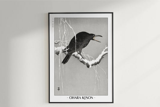 Ohara Koson - Cawing Crow on a Snowy Branch - Artist Name Unframed