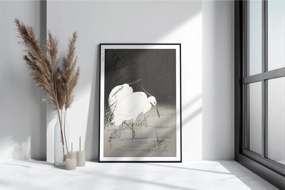 Ohara Koson - Two Egrets in the Reeds - Art Only with Decor