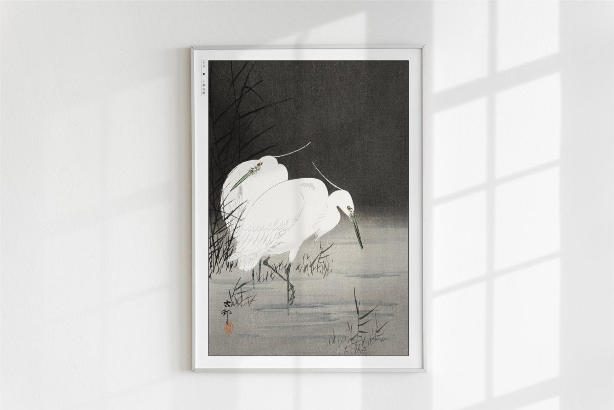Ohara Koson - Two Egrets in the Reeds - Art Only - White Frame