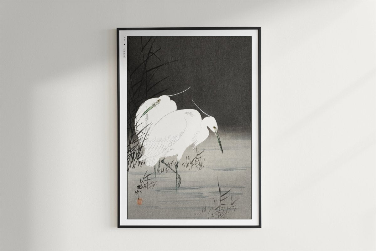 Ohara Koson - Two Egrets in the Reeds - Art Only - Black Frame