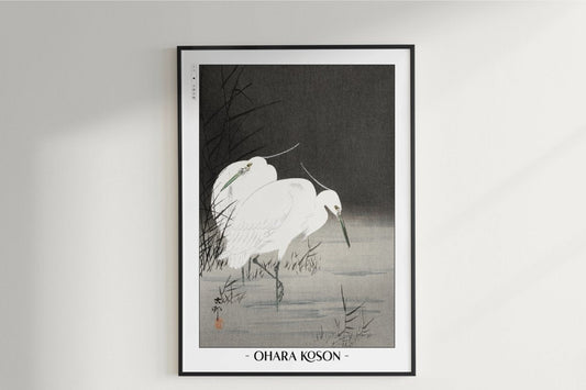 Ohara Koson - Two Egrets in the Reeds - Artist Name Unframed