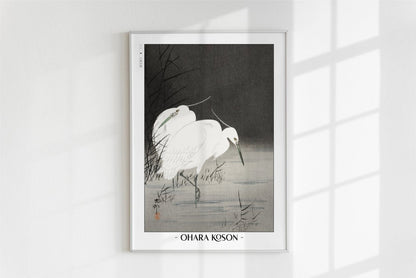 Ohara Koson - Two Egrets in the Reeds - Artist Name - White Frame