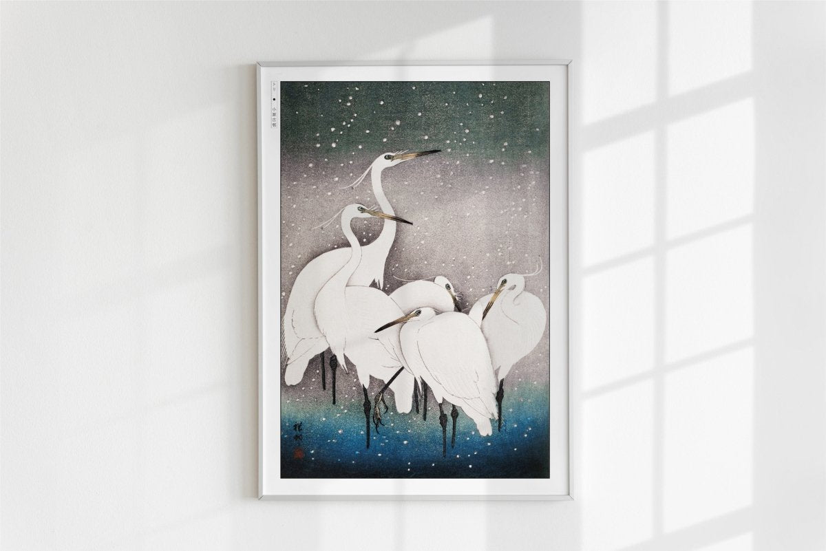 Ohara Koson - Group of Egrets - Art Only - White Frame