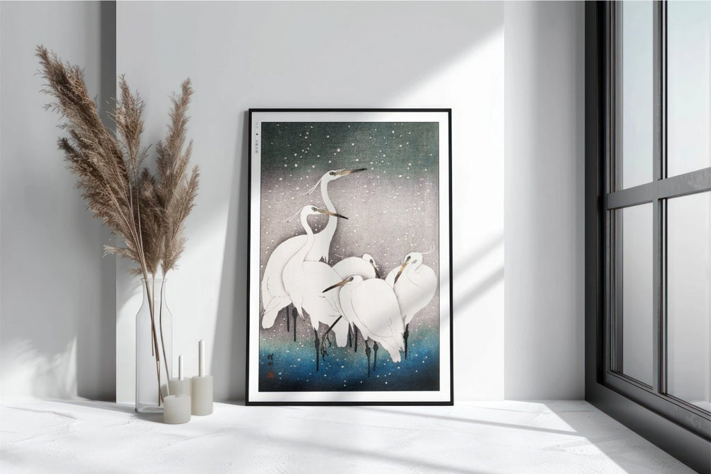 Ohara Koson - Group of Egrets - Art Only with Decor