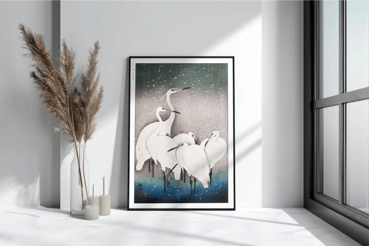 Ohara Koson - Group of Egrets - Art Only with Decor