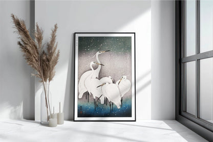 Ohara Koson - Group of Egrets - Art Only with Decor
