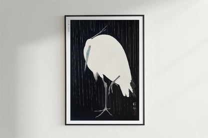 Ohara Koson - Egret in the Rain - Art Only - Black Frame