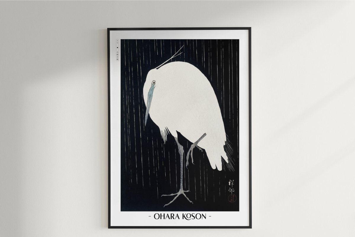Ohara Koson - Egret in the Rain - Artist Name Unframed