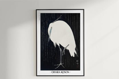 Ohara Koson - Egret in the Rain - Artist Name Unframed