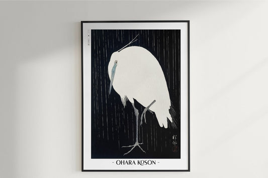 Ohara Koson - Egret in the Rain - Artist Name Unframed