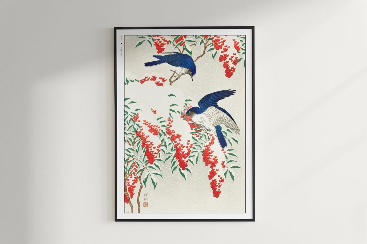 Ohara Koson - Flycatchers in Snow - Art Only - Black Frame