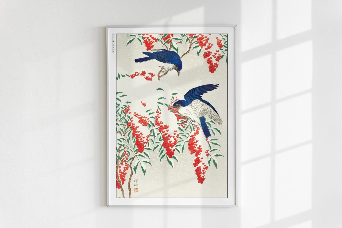 Ohara Koson - Flycatchers in Snow - Art Only - White Frame