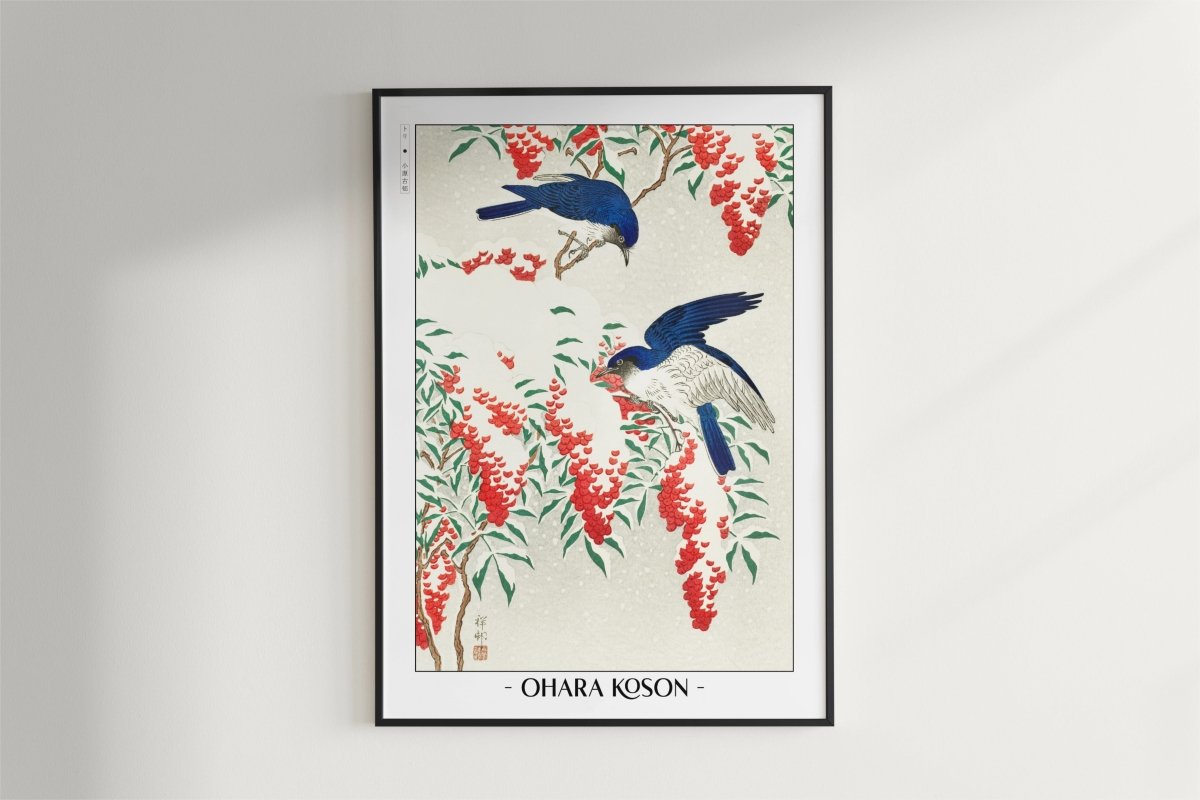 Ohara Koson - Flycatchers in Snow - Artist Name - Black Frame