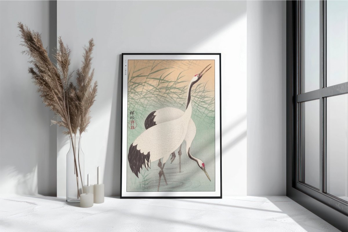 Ohara Koson - Two Cranes - Art Only with Decor