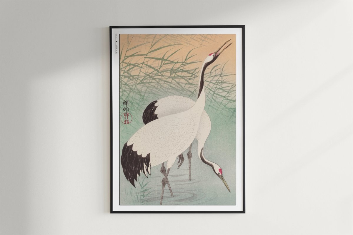 Ohara Koson - Two Cranes - Art Only - Black Frame
