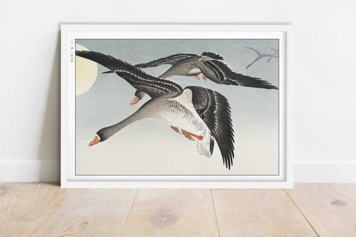 Ohara Koson - Birds at Full Moon - Art Only - White Frame