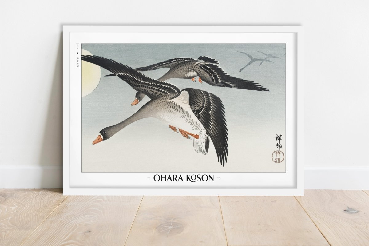 Ohara Koson - Birds at Full Moon - Artist Name - White Frame