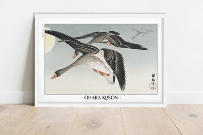 Ohara Koson - Birds at Full Moon - Artist Name - White Frame