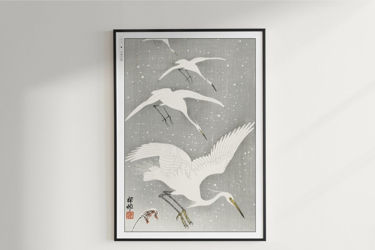 Ohara Koson - Descending Egrets in Snow - Art Only - Unframed
