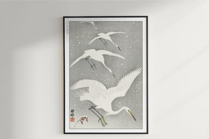 Ohara Koson - Descending Egrets in Snow - Art Only - Unframed