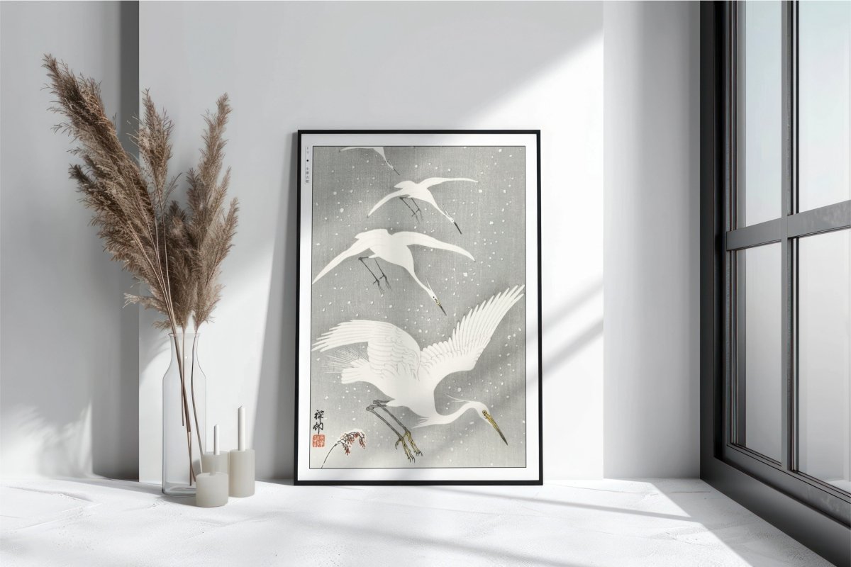 Ohara Koson - Descending Egrets in Snow - Art Only with Decor