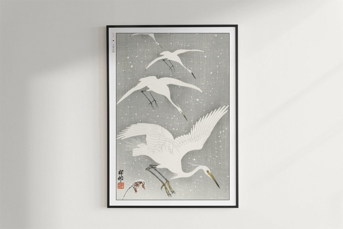 Ohara Koson - Descending Egrets in Snow - Art Only - Black Frame