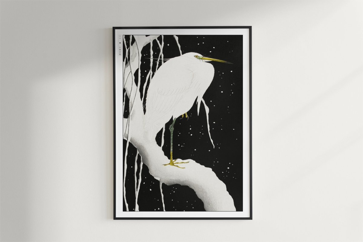 Ohara Koson - Heron in the Snow - Art Only - Black Frame